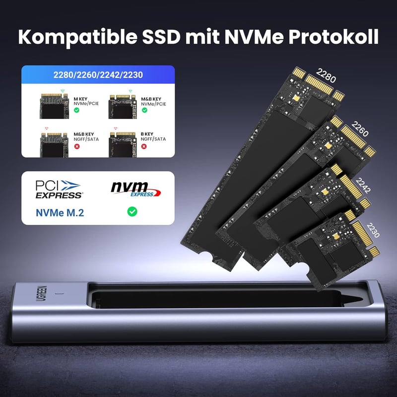 UGREEN M2 NVMe SSD ház USB 3.2 Gen 2 alumínium hűtőpárnával 2280/2242/2230