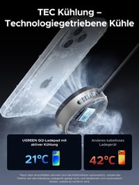 Magnetická bezdrôtová nabíjacia podložka UGREEN Magflow Pro Qi2 25W s podporou MagSafe a aktívnym chladením pre iPhone 17/16/15/14/13/12 a AirPods 5