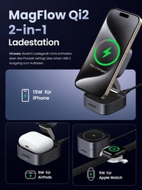 Skladacia bezdrôtová nabíjacia stanica UGREEN MagFlow Qi2 15W 2 v 1 pre iPhone 16/15/14/13/12 a AirPods, kompatibilná s MagSafe 3