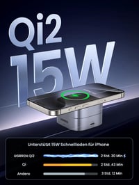 Skladacia bezdrôtová nabíjacia stanica UGREEN MagFlow Qi2 15W 2 v 1 pre iPhone 16/15/14/13/12 a AirPods, kompatibilná s MagSafe 2