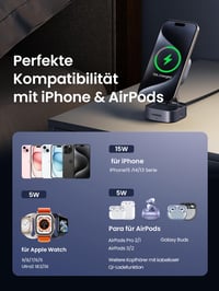 Skladacia bezdrôtová nabíjacia stanica UGREEN MagFlow Qi2 15W 2 v 1 pre iPhone 16/15/14/13/12 a AirPods, kompatibilná s MagSafe 7