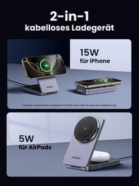 UGREEN MagFlow Qi2 15W MagSafe 2 v 1 bezdrôtová nabíjacia stanica pre iPhone 12/13/14/15/16 a AirPods 3