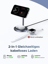 Bezdrôtová nabíjacia stanica UGREEN MagFlow Qi2 MagSafe 2 v 1, 15 W, kompatibilná s iPhone 17/16/15/14/13/12 a AirPods 4/3/2/Pro 3