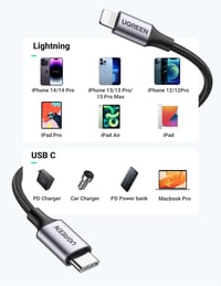 Kábel UGREEN MFi certifikovaný USB-C Lightning pre iPhone 11 Pro Max X XS XR 8 Plus – opletený nylonom 5