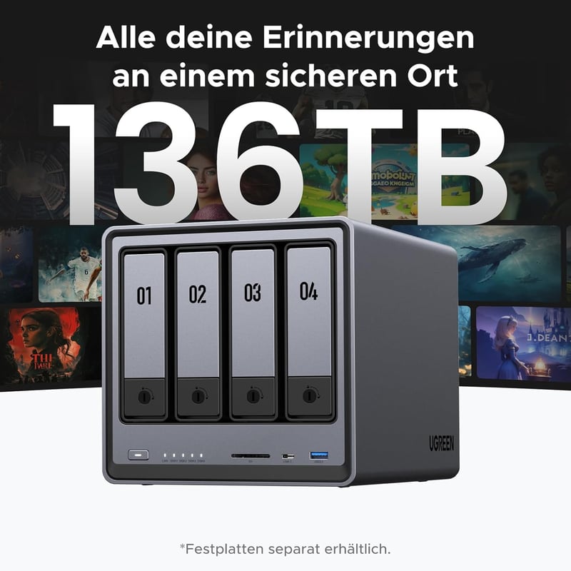 UGREEN NASync DXP4800 4-Bay NAS Szerver, Intel N100 Quad-Core, 8GB DDR5, 2×2.5GbE LAN, 2×M.2 NVMe, 4K HDMI, Otthoni és Irodai Adattárolás