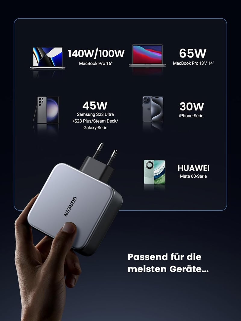 UGREEN Nexode 140W USB C GaN Töltő 3-Portos - MacBook Pro, Dell XPS, iPhone, Galaxy Telefonokkal Kompatibilis PD 3.1 Gyorstöltő Adapter

AI: