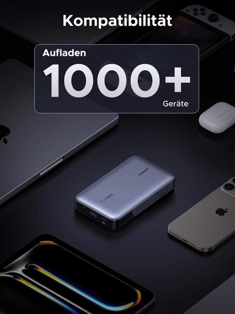 UGREEN Nexode 20000 mAh Power Bank 100W Gyorstöltéssel, 3 Portos USB-C Külső Akkumulátor Digitális Kijelzővel, MacBook, iPhone, Galaxy Kompa