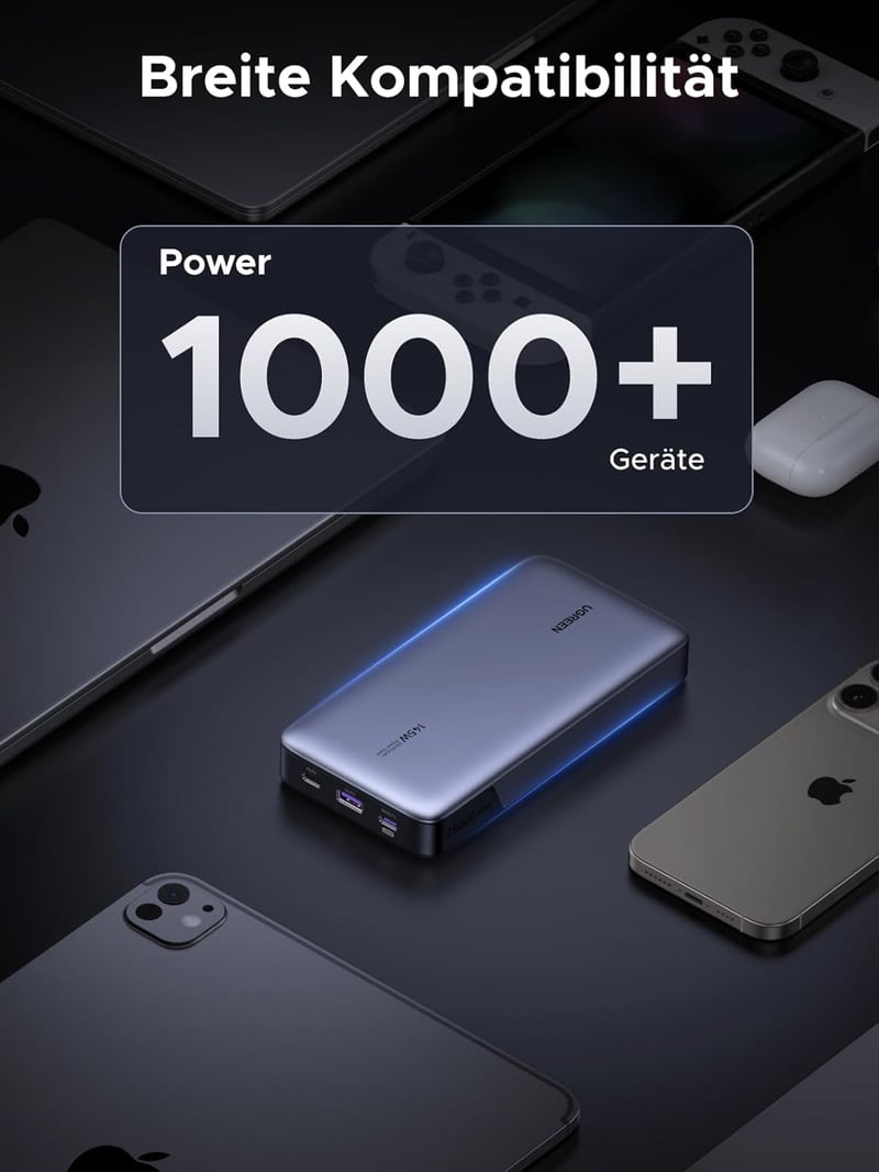UGREEN Nexode 25000 mAh Power Bank 145W - 3 portos külső akkumulátor digitális kijelzővel, MacBook, iPhone, Galaxy készülékekhez
