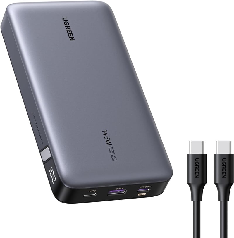 UGREEN Nexode 25000 mAh Power Bank 145W - 3 portos külső akkumulátor digitális kijelzővel, MacBook, iPhone, Galaxy készülékekhez