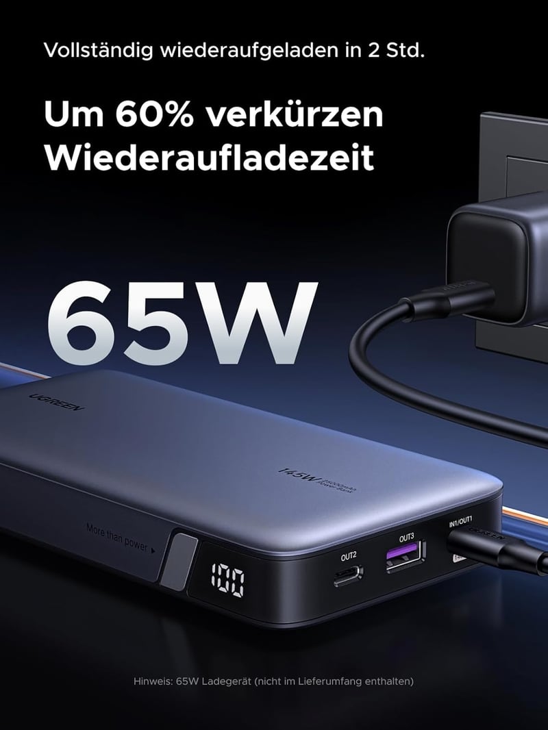UGREEN Nexode 25000 mAh Power Bank 145W - 3 portos külső akkumulátor digitális kijelzővel, MacBook, iPhone, Galaxy készülékekhez