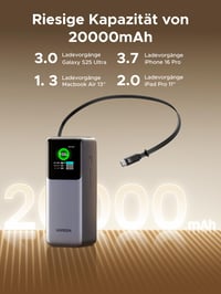 Power banka UGREEN Nexode Pro 20000 mAh so 165W rýchlym nabíjaním a 65 cm zaťahovacím káblom pre iPhone 17/16/15, Galaxy S25, MacBook a notebooky Dell 4