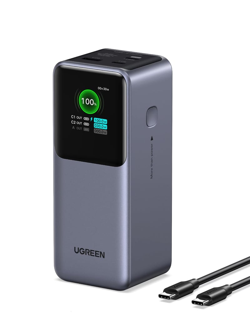 Powerbank UGREEN Nexode Pro 20 000 mAh, rýchle nabíjanie 130 W, prenosná nabíjačka s 3 portami USB-C, digitálny displej, kompatibilná s iPhone, iPad, Galaxy a notebookmi