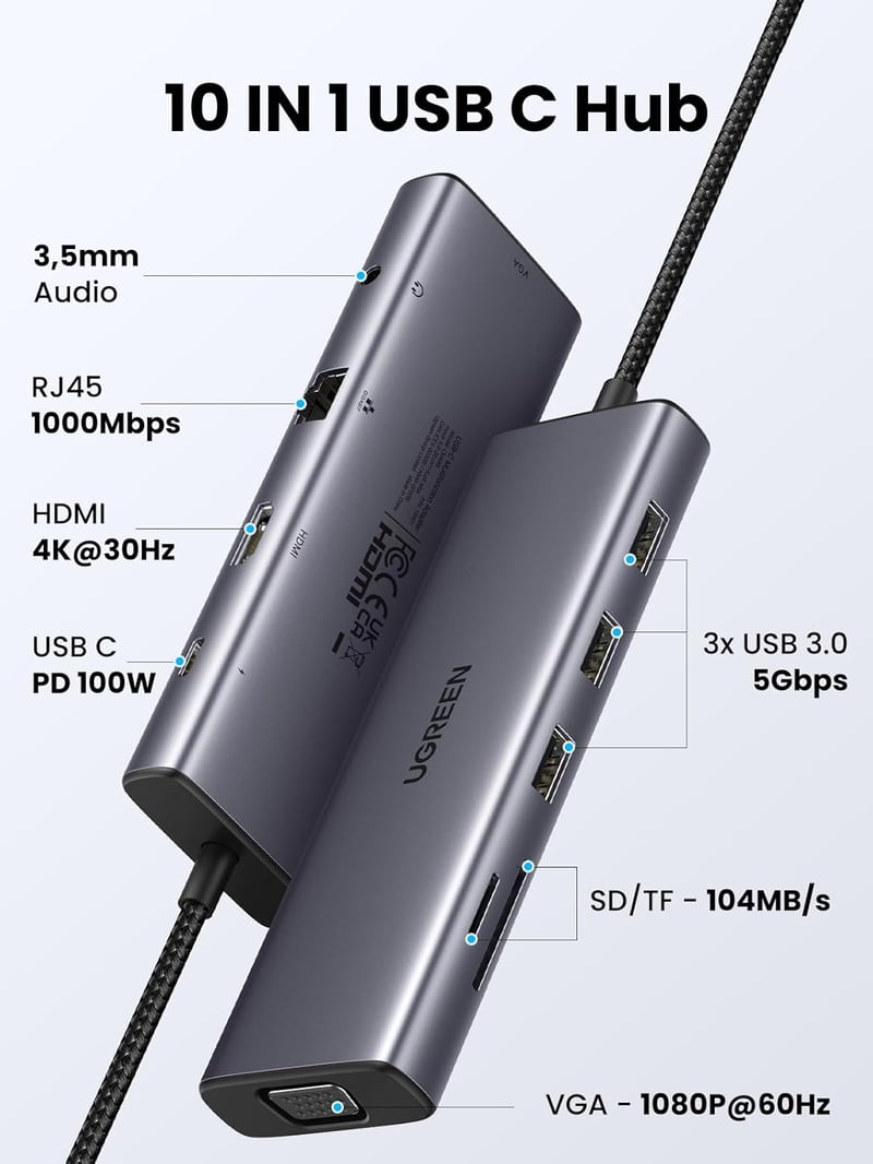 UGREEN Revodok 10 az 1-ben USB-C Hub multifunkciós dokkoló