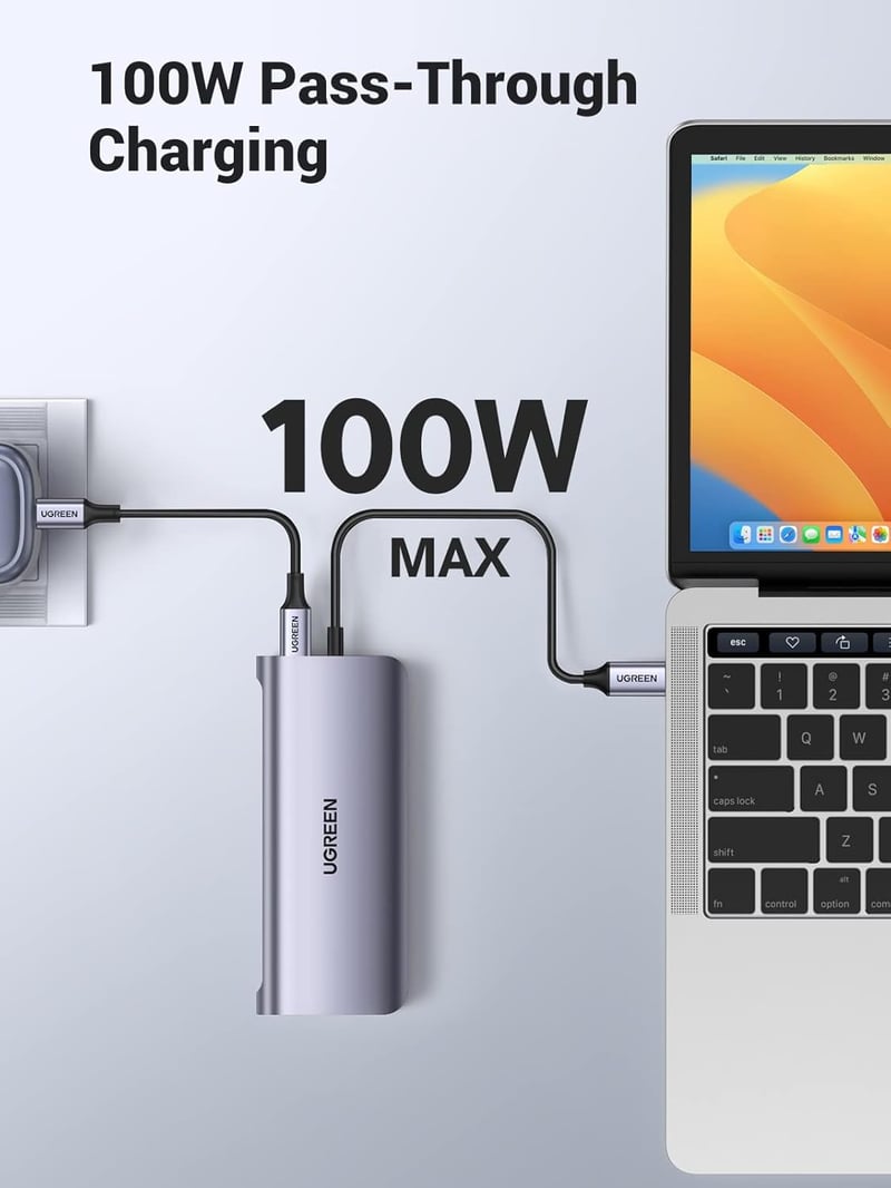 UGREEN Revodok 10-in-1 USB-C Dokkoló Állomás Kettős Kijelzővel - HDMI, VGA, 3 USB 3.0, 100W PD, Ethernet - MacBook, Surface Kompatibilis