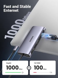 UGREEN Revodok 10-in-1 USB-C Dokkoló Állomás Kettős Kijelzővel - HDMI, VGA, 3 USB 3.0, 100W PD, Ethernet - MacBook, Surface Kompatibilis 6
