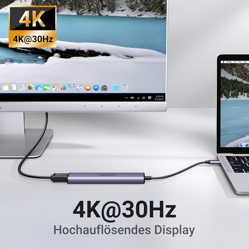 UGREEN Revodok 105 USB-C Hub 100W PD Töltéssel, 4K HDMI, 3x USB-A Port Multiport Adapter MacBook iPad iPhone Samsung Laptop