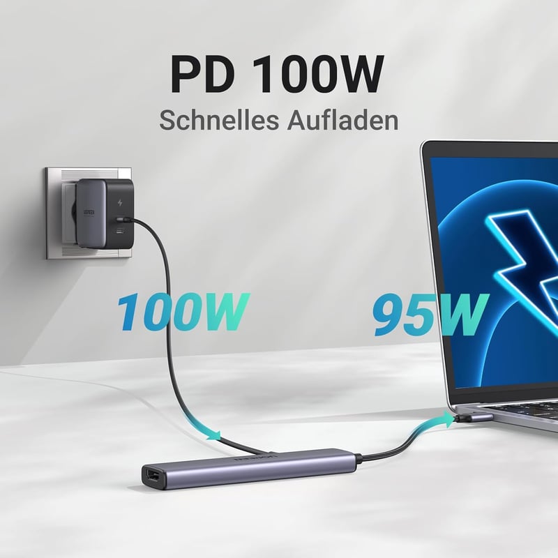 UGREEN Revodok 105 USB-C Hub 100W PD Töltéssel, 4K HDMI, 3x USB-A Port Multiport Adapter MacBook iPad iPhone Samsung Laptop