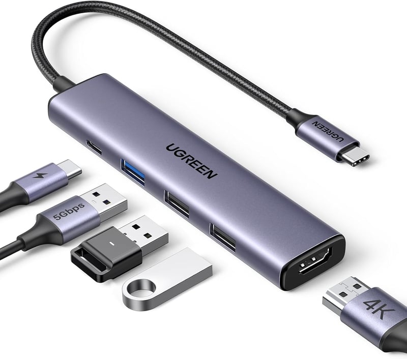 UGREEN Revodok 105 USB-C Hub 100W PD Töltéssel, 4K HDMI, 3x USB-A Port Multiport Adapter MacBook iPad iPhone Samsung Laptop