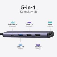 UGREEN Revodok 105 USB-C Hub 100W PD Töltéssel, 4K HDMI, 3x USB-A Port Multiport Adapter MacBook iPad iPhone Samsung Laptop 2