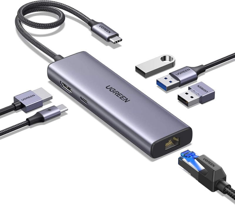 UGREEN Revodok 1061 USB C Hub Ethernet Dokkoló - 4K HDMI, 100W PD, 3 USB-A Port, Gigabit LAN, iPhone 17, MacBook, iPad, Surface, Galaxy Komp