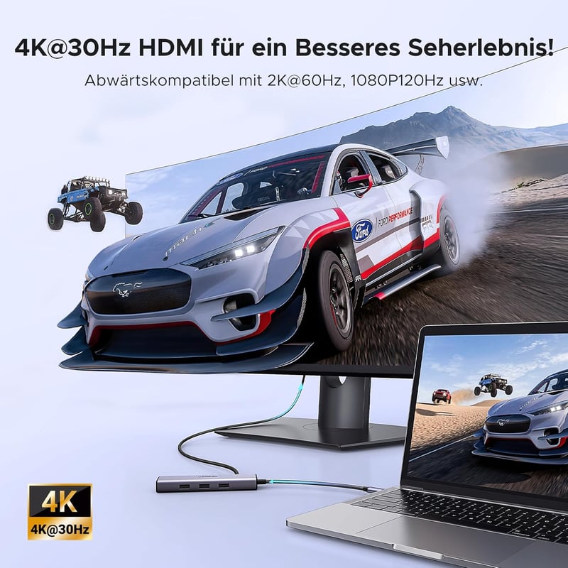 UGREEN Revodok 1061 USB C Hub Ethernet Dokkoló - 4K HDMI, 100W PD, 3 USB-A Port, Gigabit LAN, iPhone 17, MacBook, iPad, Surface, Galaxy Komp