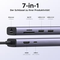 UGREEN Revodok 107 USB-C Hub 7 az 1-ben - 4K 60Hz HDMI, Ethernet, 100W PD, SD/TF, 2 USB 3.0 - iPhone, MacBook, iPad, Surface kompatibilis 2