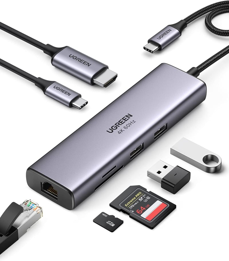 UGREEN Revodok 107 USB-C Hub 7 az 1-ben - 4K 60Hz HDMI, Ethernet, 100W PD, SD/TF, 2 USB 3.0 - iPhone, MacBook, iPad, Surface kompatibilis