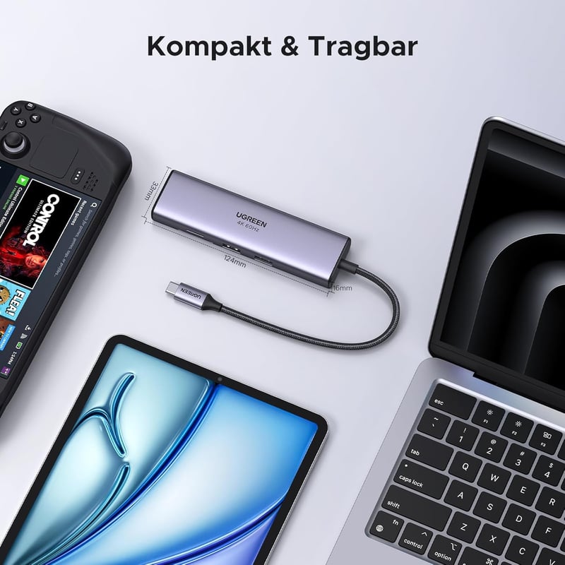 UGREEN Revodok 107 USB-C Hub 7 az 1-ben - 4K 60Hz HDMI, Ethernet, 100W PD, SD/TF, 2 USB 3.0 - iPhone, MacBook, iPad, Surface kompatibilis