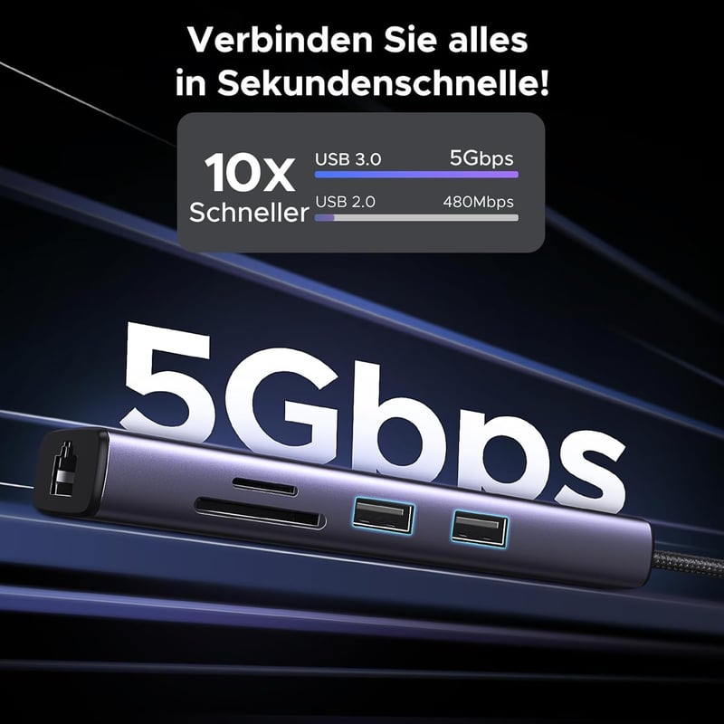 UGREEN Revodok 107 USB-C Hub 7 az 1-ben - 4K 60Hz HDMI, Ethernet, 100W PD, SD/TF, 2 USB 3.0 - iPhone, MacBook, iPad, Surface kompatibilis