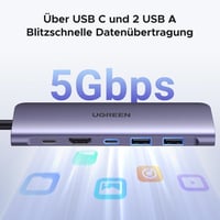 UGREEN Revodok 1071 USB C Hub 7 az 1-ben - 4K HDMI, 100W PD, USB 3.0, SD/TF Kártyaolvasó - iPhone, MacBook, iPad, Surface, Galaxy, Steam Dec 3