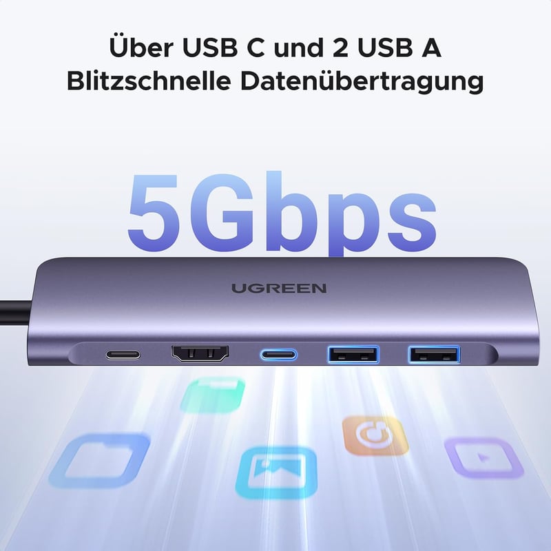 UGREEN Revodok 1071 USB C Hub 7 az 1-ben - 4K HDMI, 100W PD, USB 3.0, SD/TF Kártyaolvasó - iPhone, MacBook, iPad, Surface, Galaxy, Steam Dec