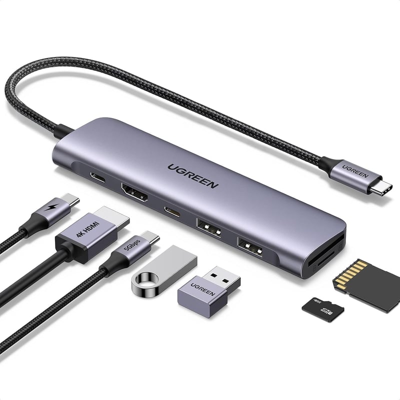UGREEN Revodok 1071 USB C Hub 7 az 1-ben - 4K HDMI, 100W PD, USB 3.0, SD/TF Kártyaolvasó - iPhone, MacBook, iPad, Surface, Galaxy, Steam Dec