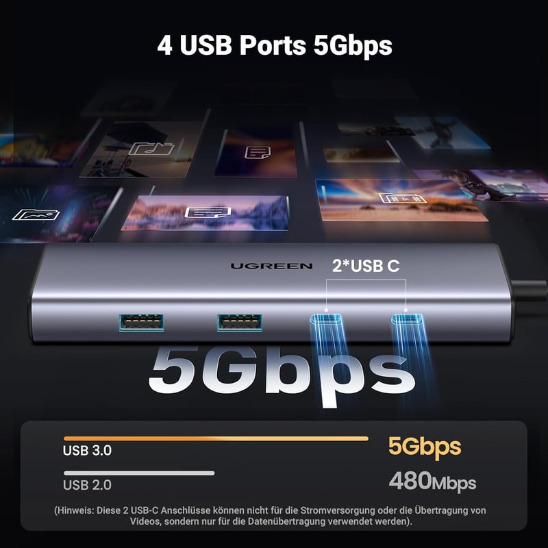UGREEN Revodok 109 USB-C Hub 9-in-1 - 4K 60Hz HDMI, 100W PD, Gigabit Ethernet, SD/TF Kártyaolvasó, MacBook, iPhone, iPad, Surface Pro Kompat