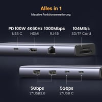 UGREEN Revodok 109 USB-C Hub 9-in-1 - 4K 60Hz HDMI, 100W PD, Gigabit Ethernet, SD/TF Kártyaolvasó, MacBook, iPhone, iPad, Surface Pro Kompat 2