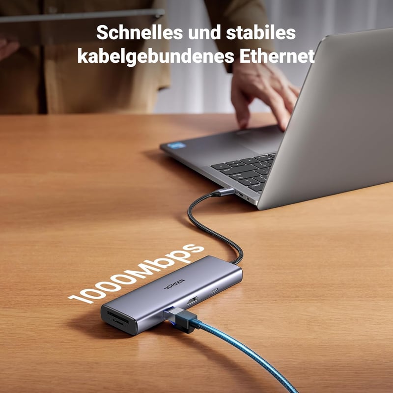 UGREEN Revodok 109 USB-C Hub 9-in-1 - 4K 60Hz HDMI, 100W PD, Gigabit Ethernet, SD/TF Kártyaolvasó, MacBook, iPhone, iPad, Surface Pro Kompat