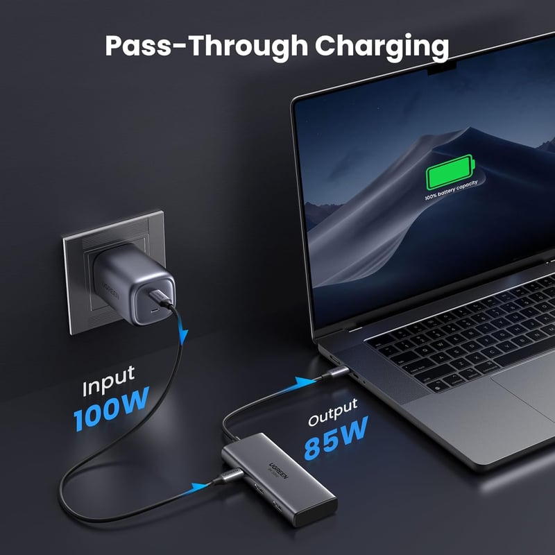 UGREEN Revodok 206 USB C Hub Dokkoló - Kettős 4K HDMI, 3 USB Port, 100W Gyorstöltés - Kompatibilis MacBook, Surface, ThinkPad, Zenbook Eszkö