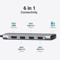 UGREEN Revodok 6 az 1-ben USB C Hub - 4K HDMI, SD/TF Kártyaolvasó, USB 3.0 Portok - iPhone 15, MacBook, iPad, Surface, Galaxy S24, Rog Ally  2