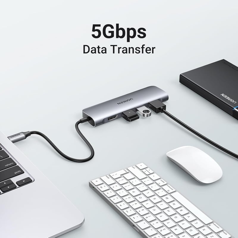 UGREEN Revodok 6 az 1-ben USB C Hub - 4K HDMI, SD/TF Kártyaolvasó, USB 3.0 Portok - iPhone 15, MacBook, iPad, Surface, Galaxy S24, Rog Ally 
