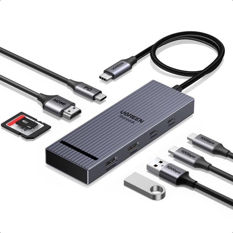 USB-C hub UGREEN Revodok Pro 108, 10 Gb/s, HDMI 4K@60Hz, USB 3.2, čítačka SD/TF kariet, PD 100 W, dokovacia stanica pre MacBook, Surface a iPad Pro