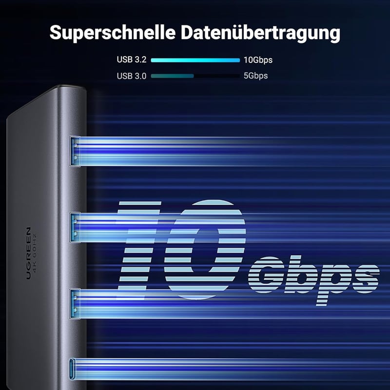 UGREEN Revodok Pro 109 USB C Hub 10Gbps - 9 az 1-ben Dokkoló Állomás HDMI 4K@60Hz, 100W PD, Ethernet, SD/TF Kártyaolvasó iPhone, MacBook, Su