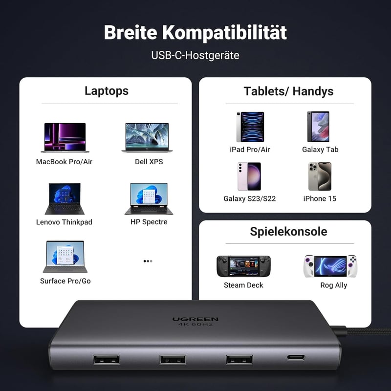 UGREEN Revodok Pro 109 USB C Hub 10Gbps - 9 az 1-ben Dokkoló Állomás HDMI 4K@60Hz, 100W PD, Ethernet, SD/TF Kártyaolvasó iPhone, MacBook, Su