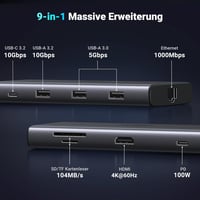 UGREEN Revodok Pro 109 USB C Hub 10Gbps - 9 az 1-ben Dokkoló Állomás HDMI 4K@60Hz, 100W PD, Ethernet, SD/TF Kártyaolvasó iPhone, MacBook, Su 2