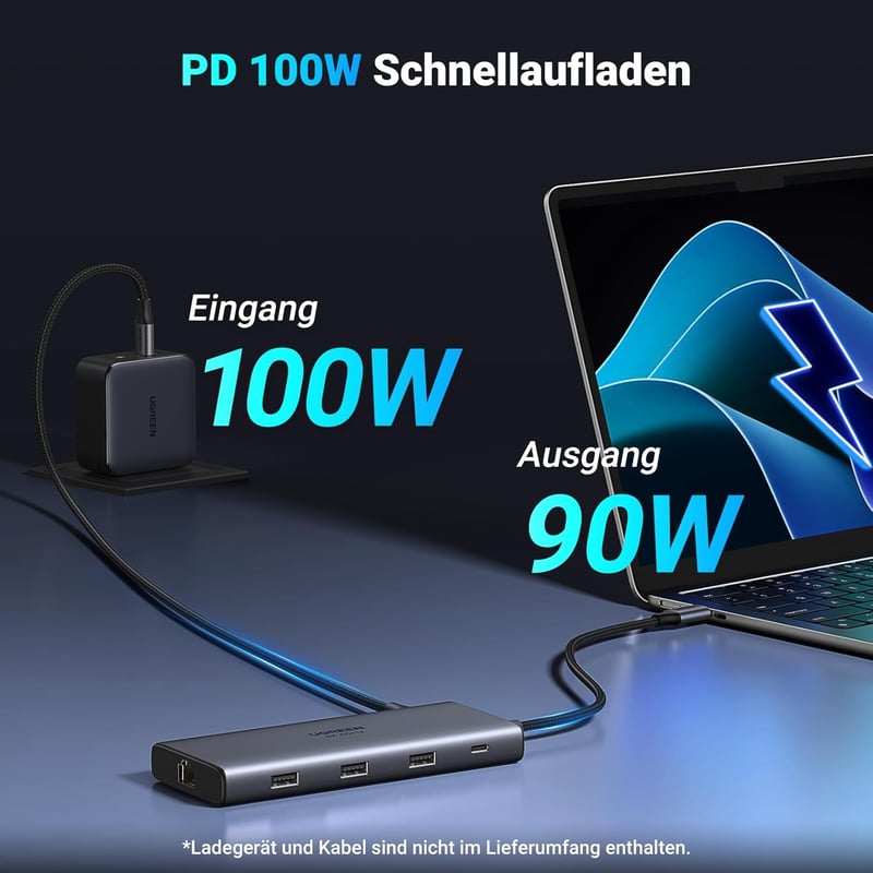 UGREEN Revodok Pro 109 USB C Hub 10Gbps - 9 az 1-ben Dokkoló Állomás HDMI 4K@60Hz, 100W PD, Ethernet, SD/TF Kártyaolvasó iPhone, MacBook, Su