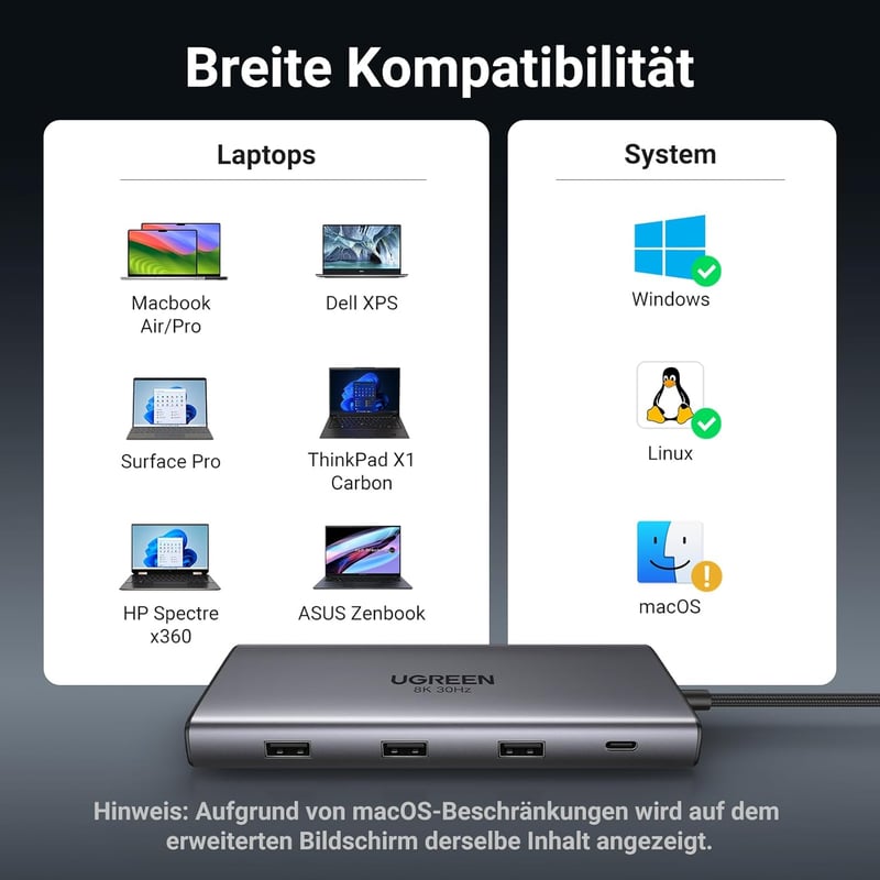 UGREEN Revodok Pro 210 USB C Dokkoló Állomás - 10 az 1-ben Hub, Kettős 4K HDMI, Gigabit Ethernet, 100W Gyorstöltés, SD/TF Kártyaolvasó, MacB