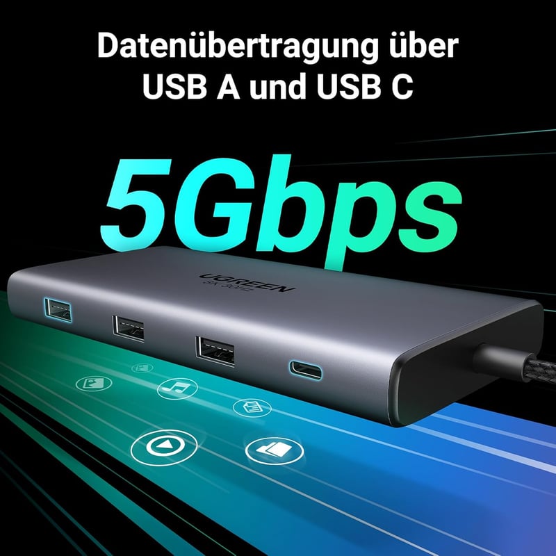 UGREEN Revodok Pro 210 USB C Dokkoló Állomás - 10 az 1-ben Hub, Kettős 4K HDMI, Gigabit Ethernet, 100W Gyorstöltés, SD/TF Kártyaolvasó, MacB
