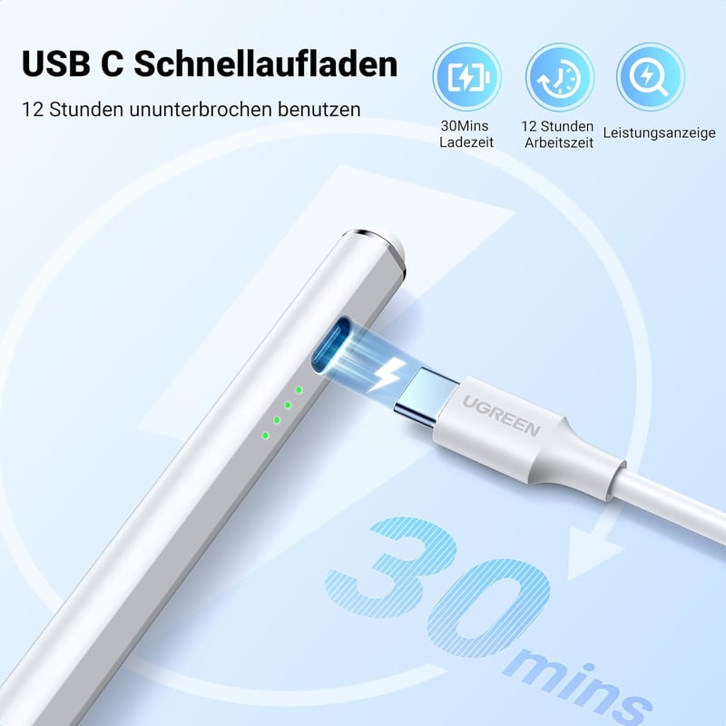UGREEN Stylus Pen iPad 2018-2024 USB-C Gyors Töltés Tenyérelutasítás Dönthető