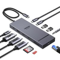Dokovacia stanica UGREEN s podporou troch displejov – 2× HDMI 4K@60Hz, DisplayPort 4K@120Hz, 10Gbps USB-C, USB-A, čítačka SD/TF kariet, LAN, audio, 100W PD, pre ThinkPad X1, HP Envy 17, XPS 15 1