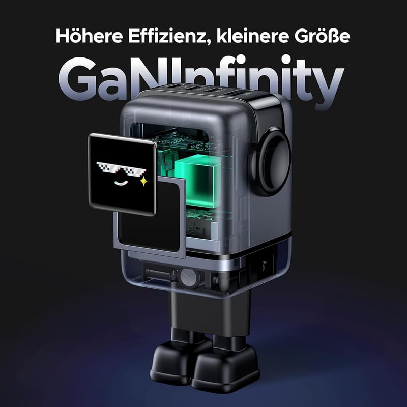 UGREEN UNO 100W GaN USB-C Töltő 4 Portos LED Kijelzővel - Robot Dizájn MacBook, iPad, iPhone, Galaxy Készülékekhez (Fekete)