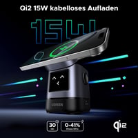 UGREEN UNO Qi2 2-in-1 Töltőállomás, 15W MagSafe Kompatibilis Vezeték Nélküli Töltő iPhone 17/16/15/14/13 és AirPods Készülékekhez, Állítható 2