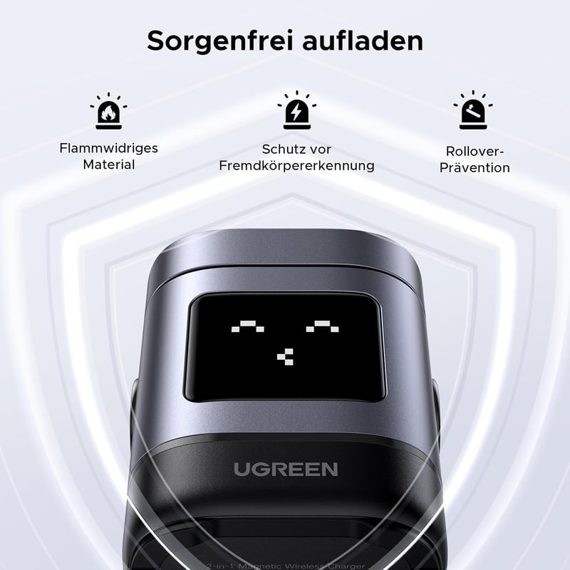 UGREEN UNO Qi2 2-in-1 Töltőállomás, 15W MagSafe Kompatibilis Vezeték Nélküli Töltő iPhone 17/16/15/14/13 és AirPods Készülékekhez, Állítható